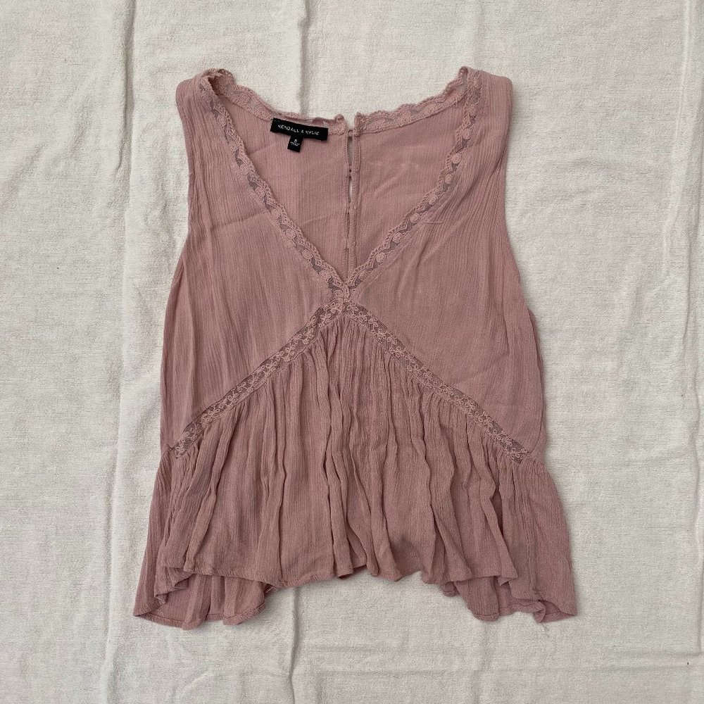 Kylie and Kendall Blush Lace Designed Tank Top